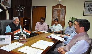 The Governor of Arunachal Pradesh Shri. P B  Acharya   with Hon'ble Chief Minister Shri. Pema Khandu, and  other officers  at Raj Bhavan on 29th April�2017.